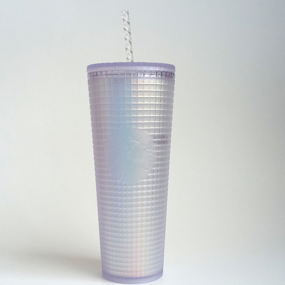 Starbucks Unicorn Holographic Soft Touch Grid 24oz Cold Cup Tumbler Lid w Straw